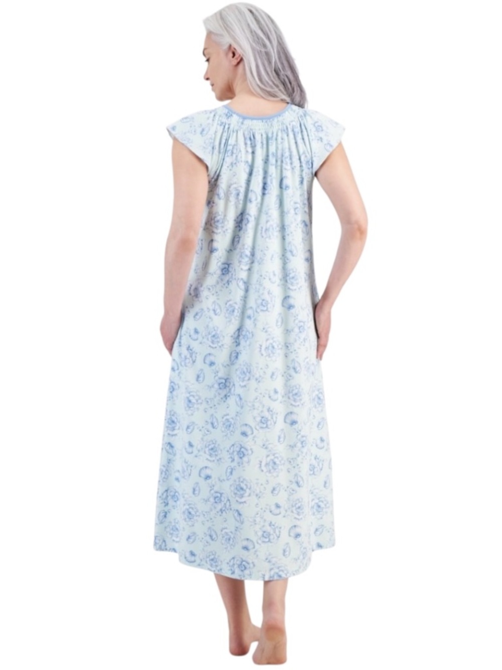Women's Floral House Dress Nightgown Blue Lounger Pockets Soft - NWT - Picture 3 of 3